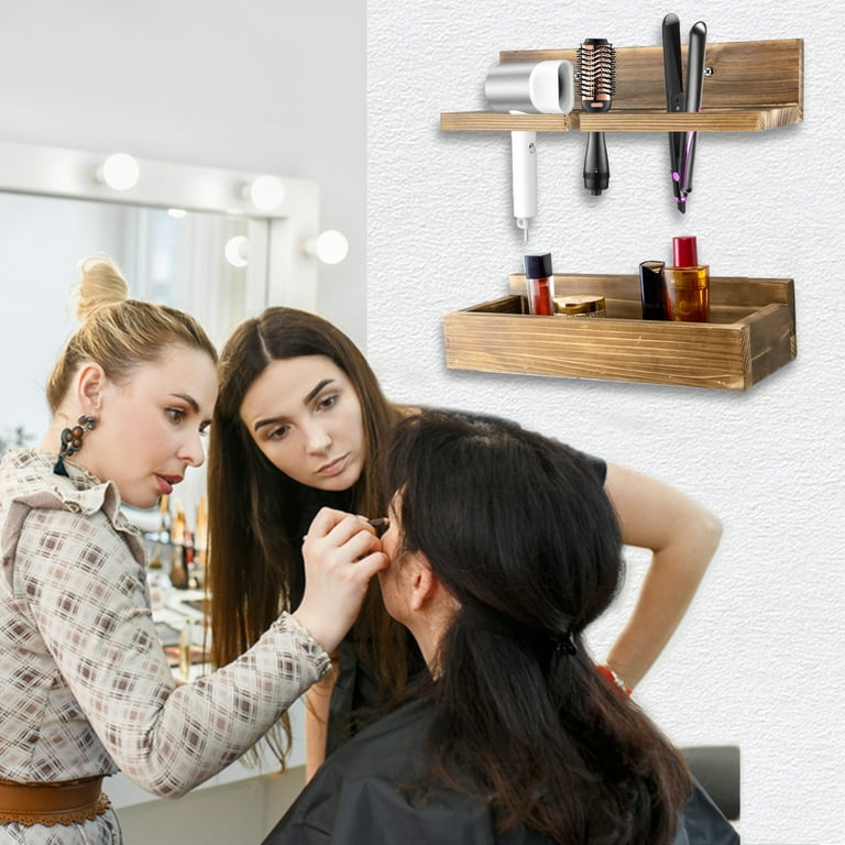 Hair Tool Organizer Wall Mounted - Wooden Hair Dryer Holder