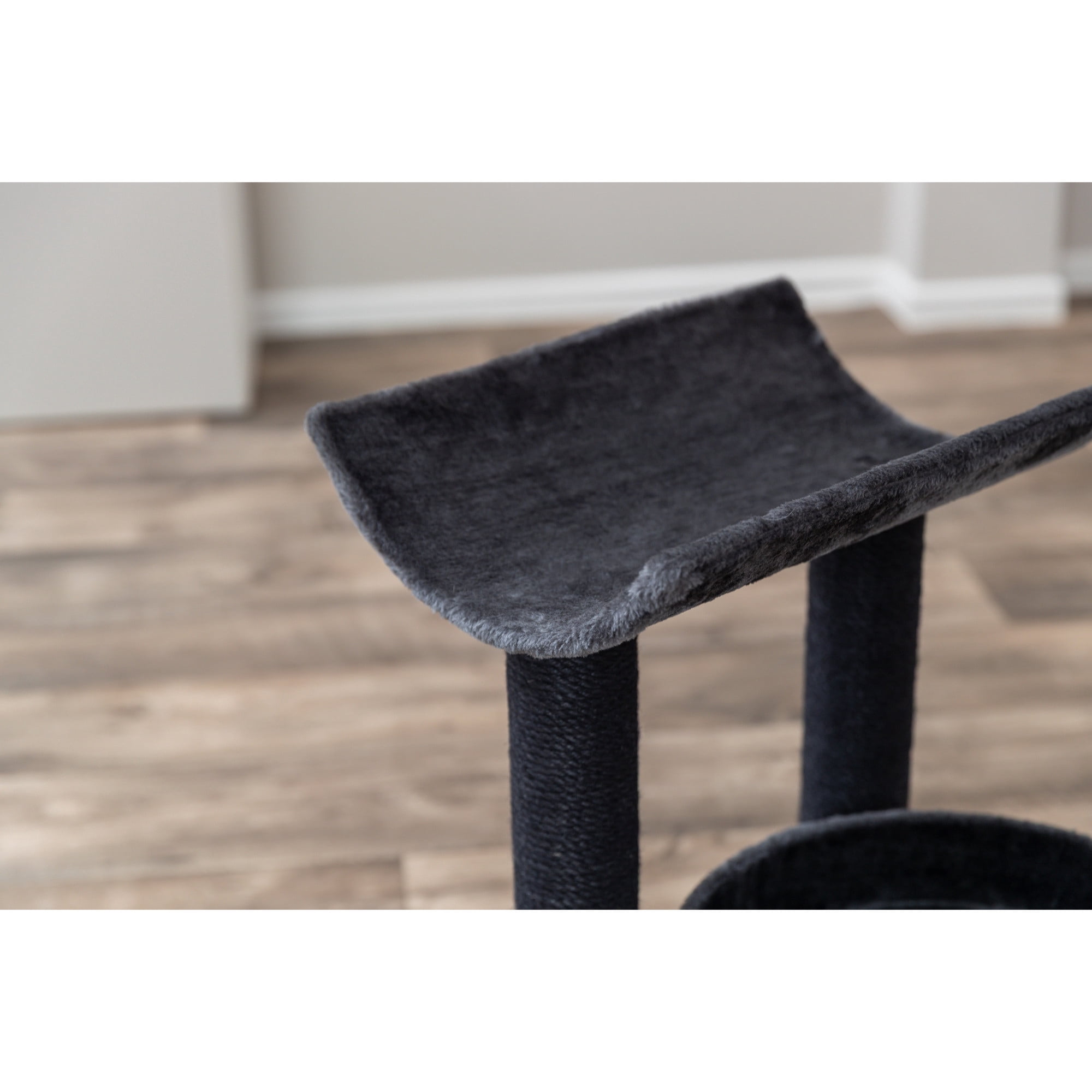 TRIXIE Isaba Plush 2-Level 24.4" Cat Tree with Sisal Scratching Posts, 2 Perch, Black/Gray