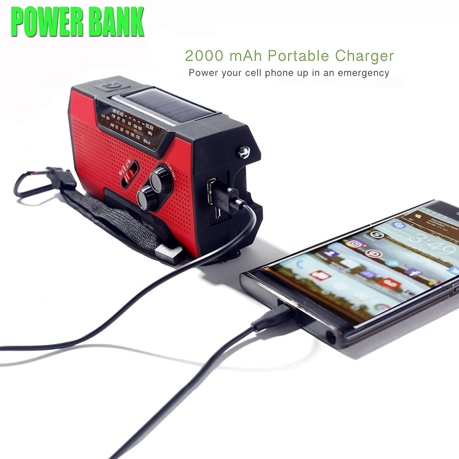 VIEROLA Solar Crank Radio, Portable Emergency Weather Radio with AM/FM/Noaa Mode, Comes with 2000mAh Power Bank and Flashlight