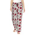 thumbnail image 1 of Balery Leaves And Anemone Flowers In Red Grey Pantalones de pijama para mujer, pijamas ultraligeros, pantalones de estar por casa-Large, 1 of 6