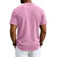 thumbnail image 4 of Uwinwear Mens Short Sleeve Shirts Button Up Shirts Linen Cotton Tops V Neck Plain Hawaiian Summer Beach T-Shirt Breathable Casual Wear,Pink,S, 4 of 8
