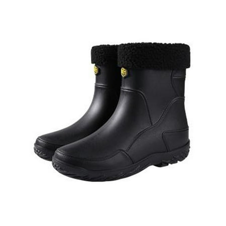 

Rotosw Men s Garden Shoes Slip Resistant Waterproof Boot Outdoor Rain Boots PVC Lightweight Rainboot Work Slip-On Black with Plush Liner 8.5