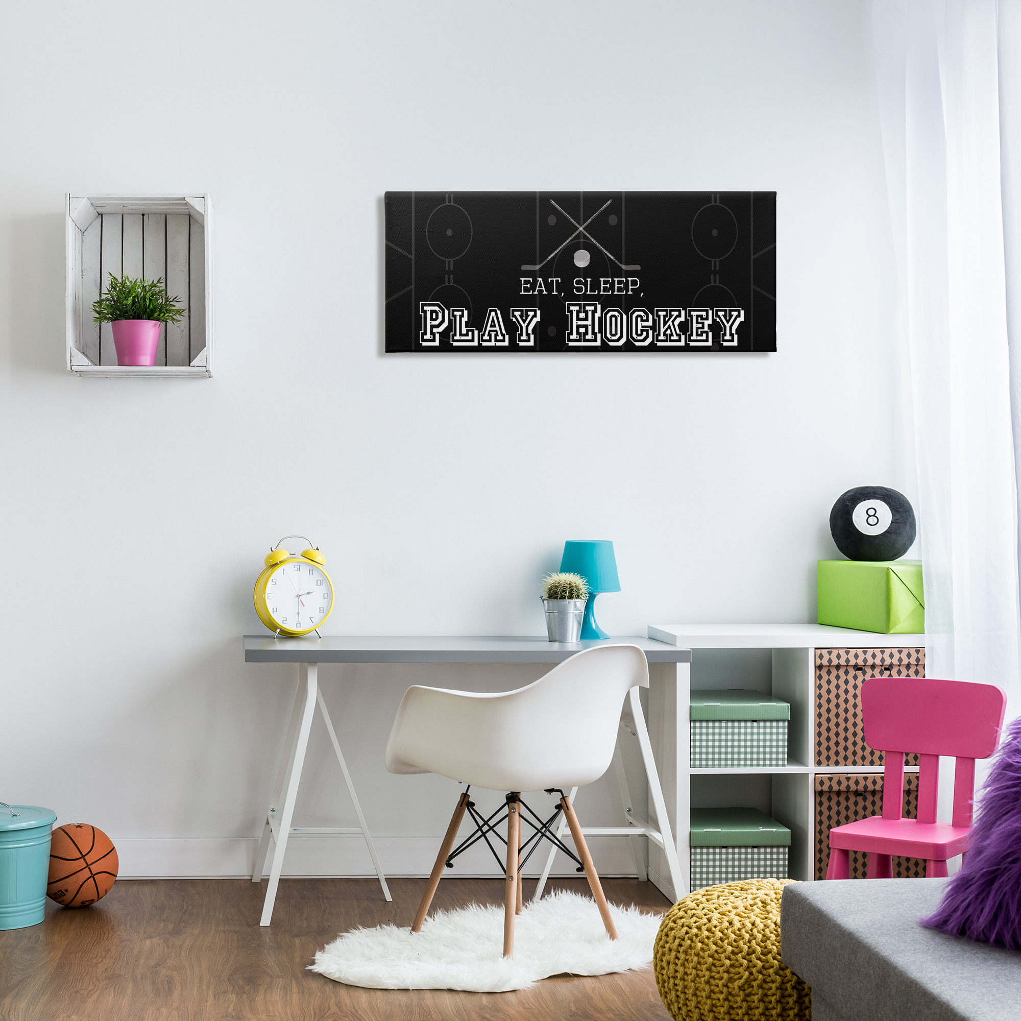 Stupell Industries Eat Sleep Hockey Phrase Sports Painting Gallery Wrapped Canvas Art Print Wall Art, 40 x 17