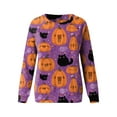 thumbnail image 3 of Caoirhny Women Halloween Hoodie, Long Sleeve Crew Neck Pumpkin/Cat Print Pullover Sweatshirt Fall Tops, 3 of 6
