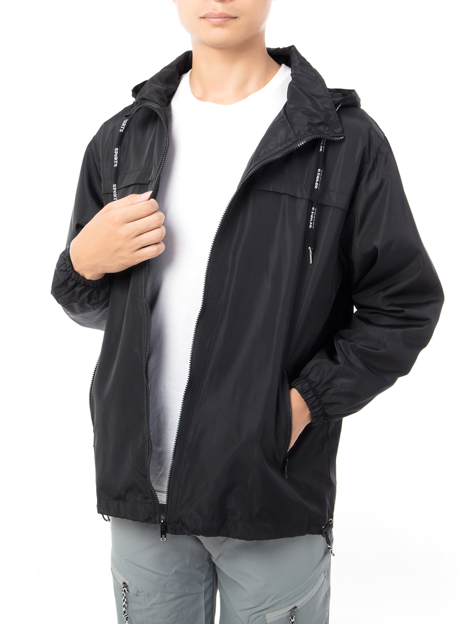 Hoodie Windbreaker Jacket with Monogram and Zipped Pockets