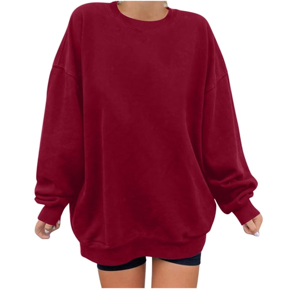 QUYUON Womens' Oversized Sweatshirts Clearance Ladies Crewneck Long Sleeve Shirts for Women Casual Loose Pullover Tops Fall Sweatshirts no Hood Solid Color Thin Sweatshirts Wine-A XXL