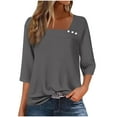 thumbnail image 2 of Fznquz Gray Womens Fall Tops 3/4 Sleeve Plain Shirts 2025 Winter Loose Shirt,S, 2 of 5