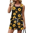 thumbnail image 6 of BOMYJESK Summer Sets Tank Square Neck Sleeveless Matching Floral Print Lounge Short Sets Trendy Plus Size High Waisted Sweatsuit with Pocket Spring Black M, 6 of 8