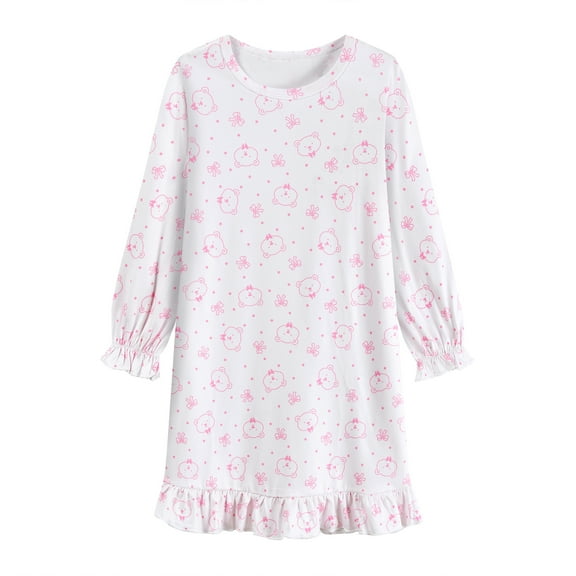 FEDPOP Girls Nightgowns Dresses Bear Graphic Sleep Dress Sleepwear Blue Clothes for Kids Size 6T