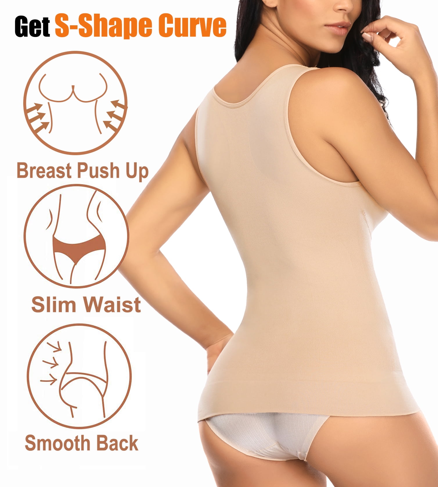  Womens 2PK Tummy Control Shapewear Tank Tops Seamless Square  Neck Compression Tops Slimming Body Shaper Camisole-Black XXL
