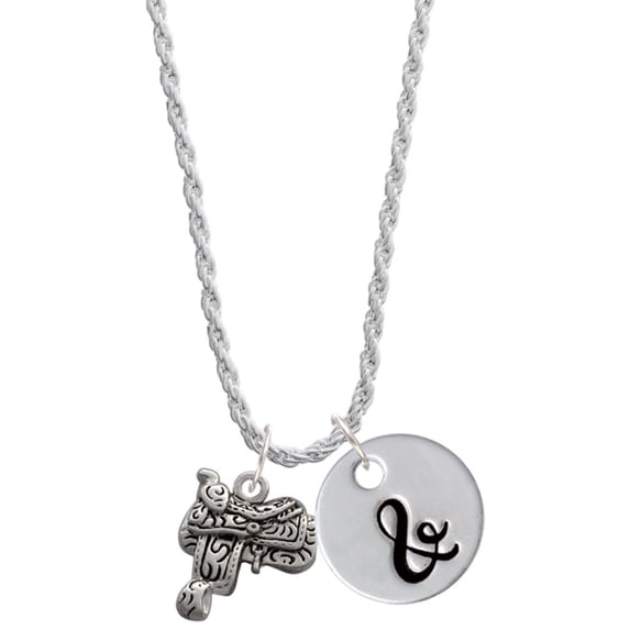 Delight Jewelry Silvertone Saddle Silvertone Script Initial Disc - & - Charm Necklace, 20"+3"