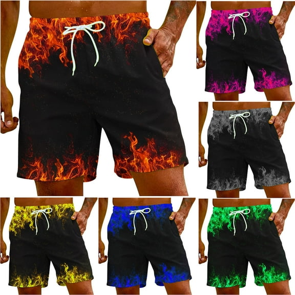 Jacenvly Endless Summer Men's Shorts Contrast Color Fashion Beach Pants for Men Comfortable Men's Flame Printing Special Print Beach Casual Trouser Shorts Pant Green