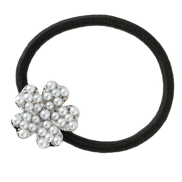 Flor de perla Banda elástica para el cabello Soporte para cola de caballo para moños Lazos para el cabello Cuerdas Plata Macarena Scrunchies de pelo de varios colores
