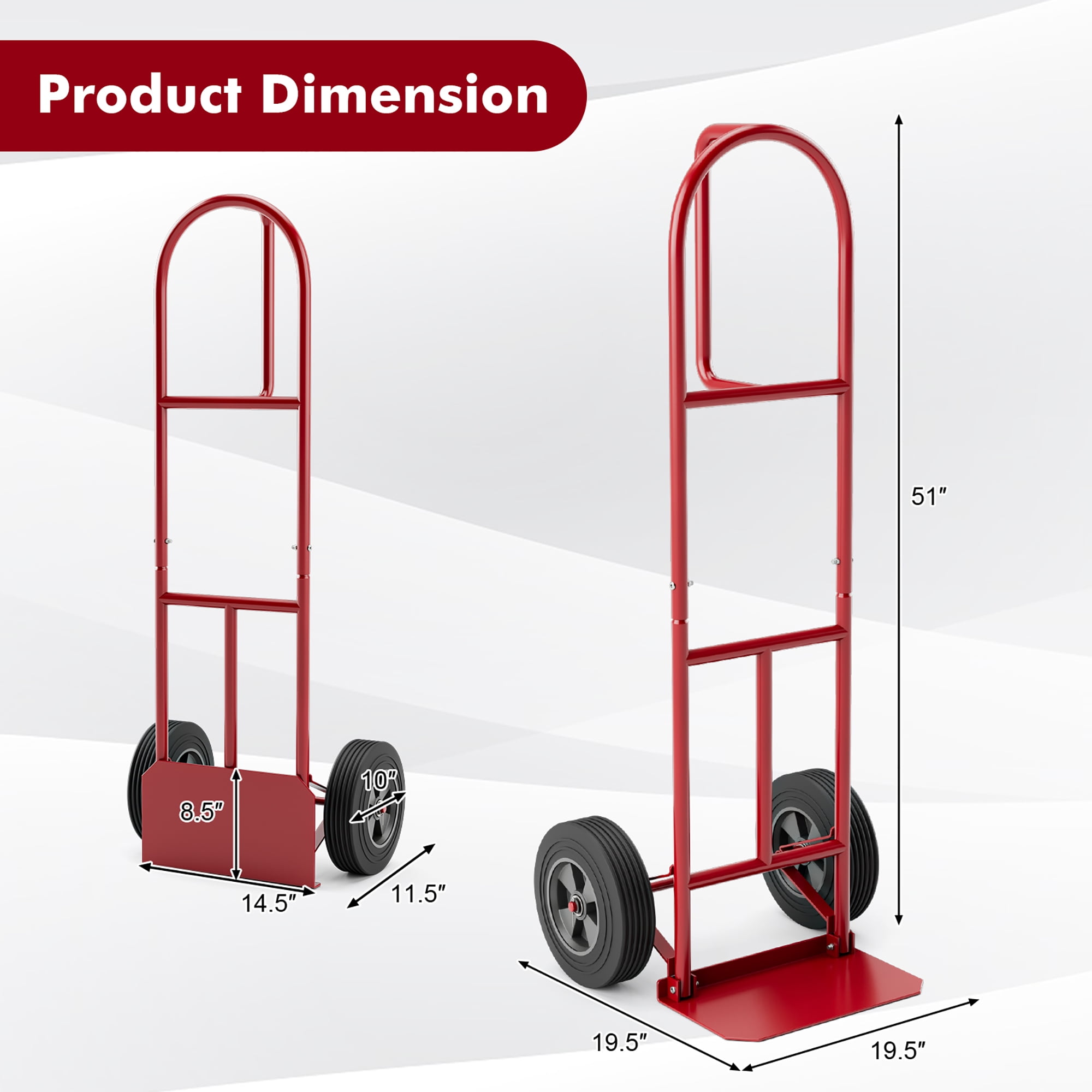 Gymax Heavy Duty Hand Truck Trolley 660lbs Capacity Dolly Cart w/ Foldable Nose Plate Red