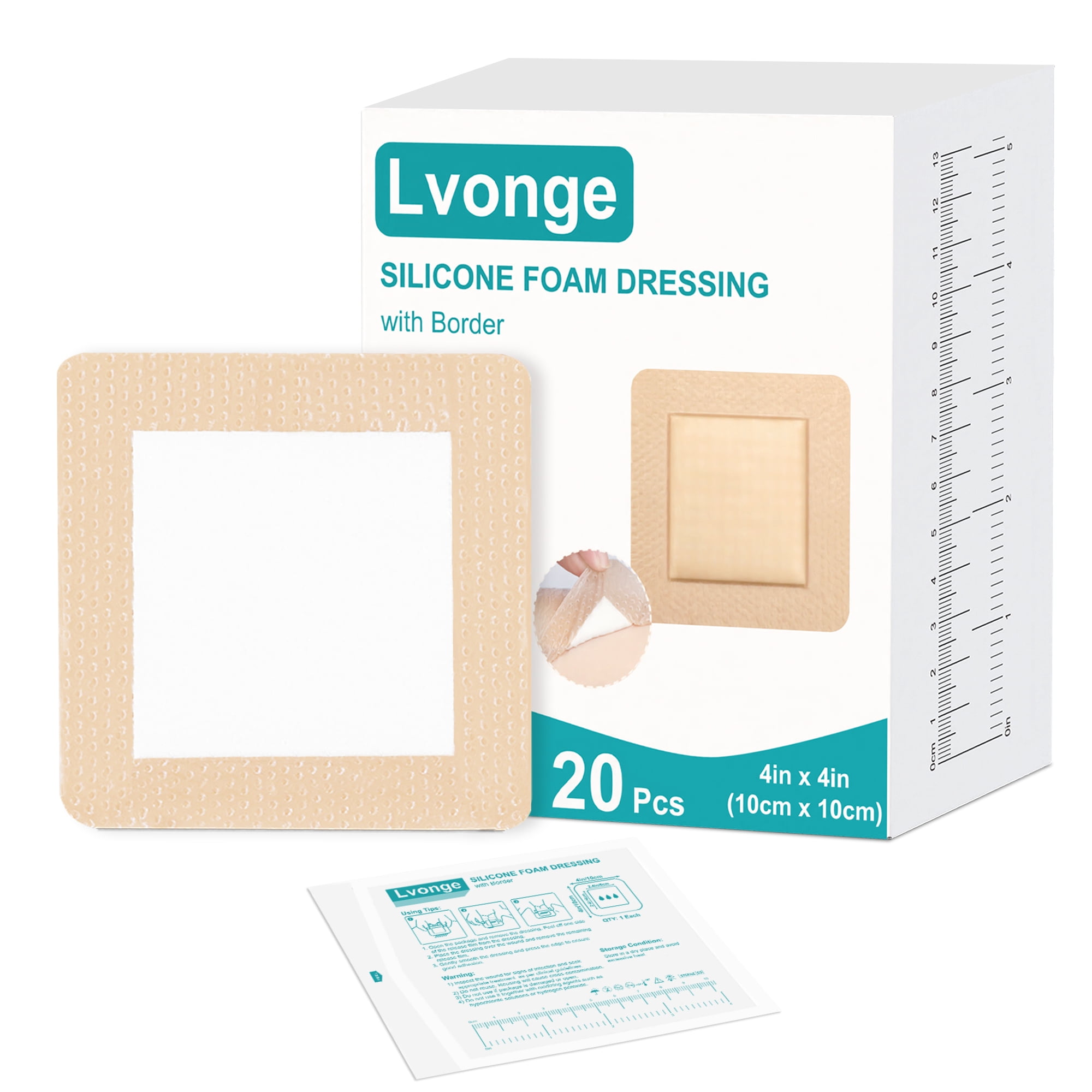 Silicone Foam Dressing with Border Waterproof Adhesive Bandages 4"X4" Pack of 20