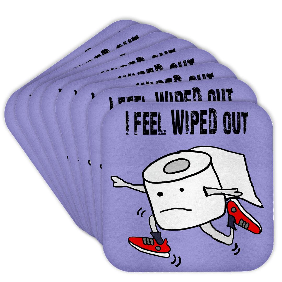 3drose, Funny Toilet Paper Rool Runner Feels Wiped Out Pun, Set of 8 Coasters - Cork