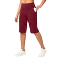 thumbnail image 2 of Women's Bermuda Long Shorts 14" Knee Length Capris with Pockets High Waisted Athletic Casual Shorts for Women Wine XXL, 2 of 8