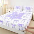 thumbnail image 4 of Manfei Coquette Purple Bowknot Full Size Sheets For Girls,Purple 3D Letter M Monogrammed Bed Sheets,4-Piece, 4 of 6