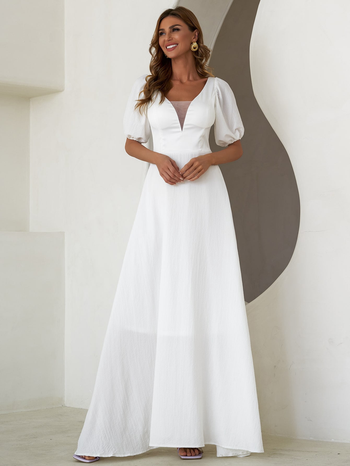 Women's Plus Puff Sleeve Prom Dress 