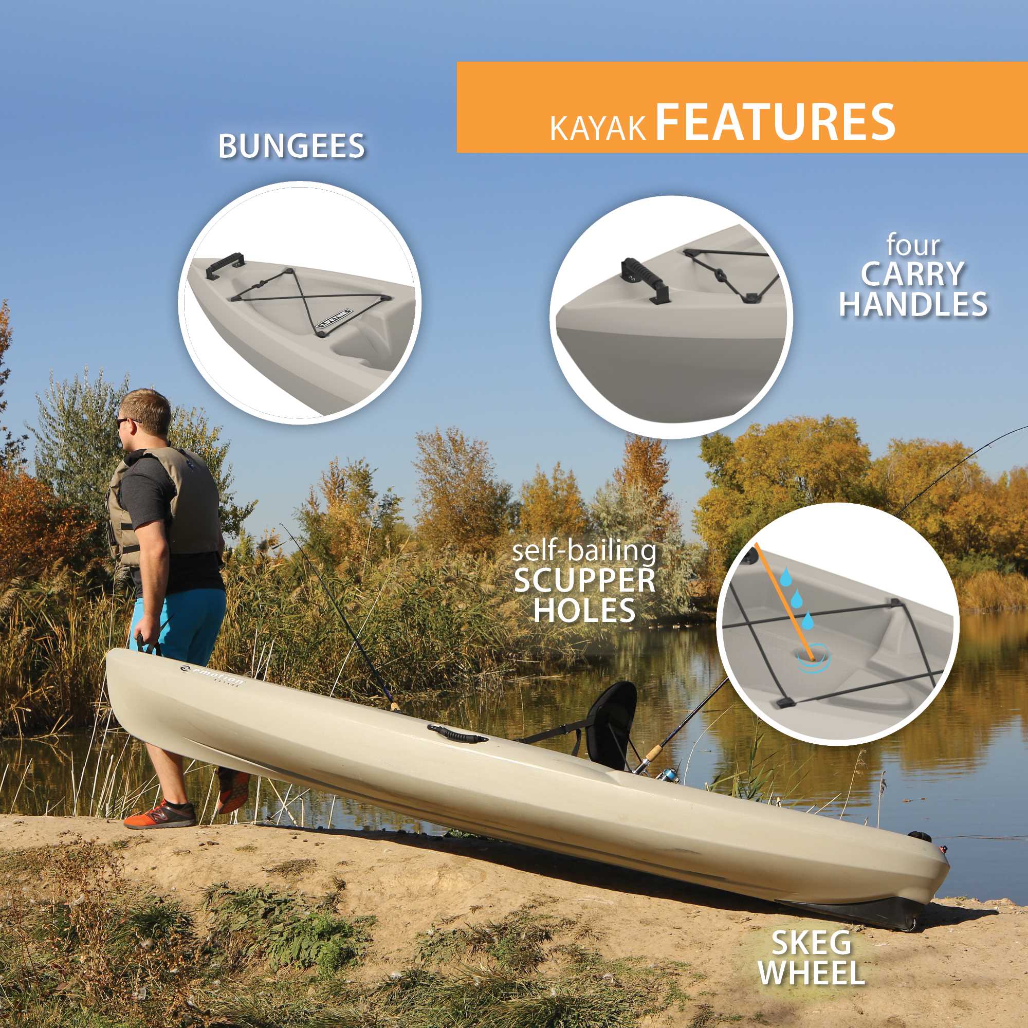 Lifetime Stealth Angler 11 ft Sit-on-Top Fishing Kayak, Sandstone (90514) - image 5 of 10