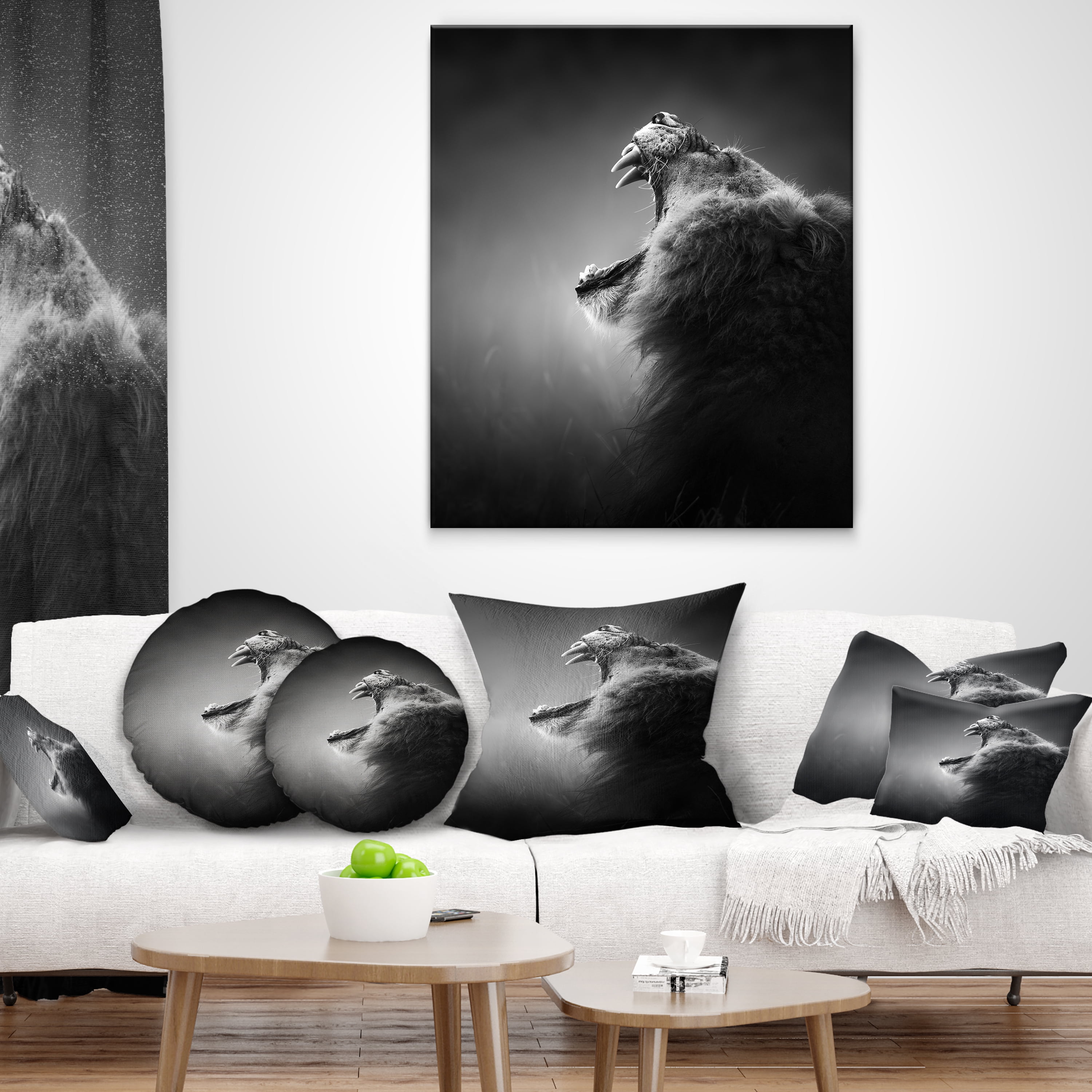 Designart Lion Displaying Teeth - Animal Throw Pillow - 18x18