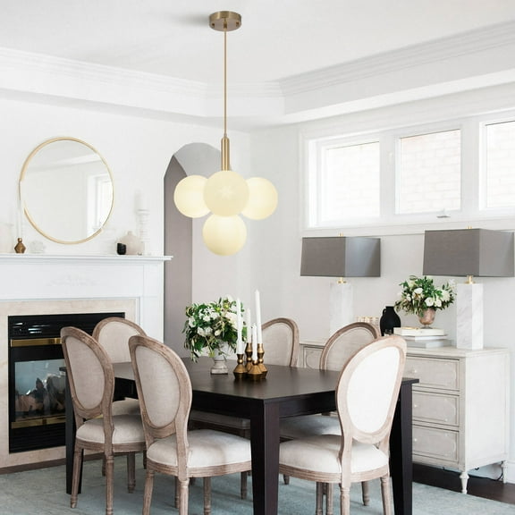 GMizon 13 Inch Modern American Chandelier, 4 Head Frosted Glass Shade Chandelier, Suitable for Dining Room Living Room Bedroom Lighting Fixtures (Gold)