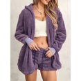 thumbnail image 4 of Biekopu Women Plush Pajamas Set 3 Pieces Loungewear Suits Solid Color Long Sleeve Hoodies Cardigan Tank Tops Shorts Sleepwear Outfits, 4 of 8