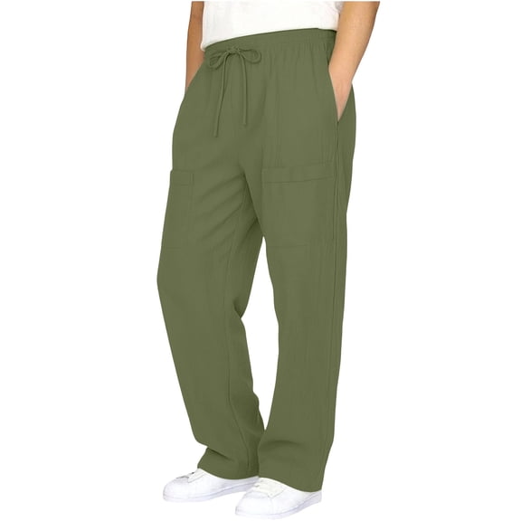OGLCCG Boys Cotton Linen Casual Beach Pants Elastic Waist Drawstring Wide Leg Vacation Trousers with Pockets Loose Lounge Trousers 4-14 Years