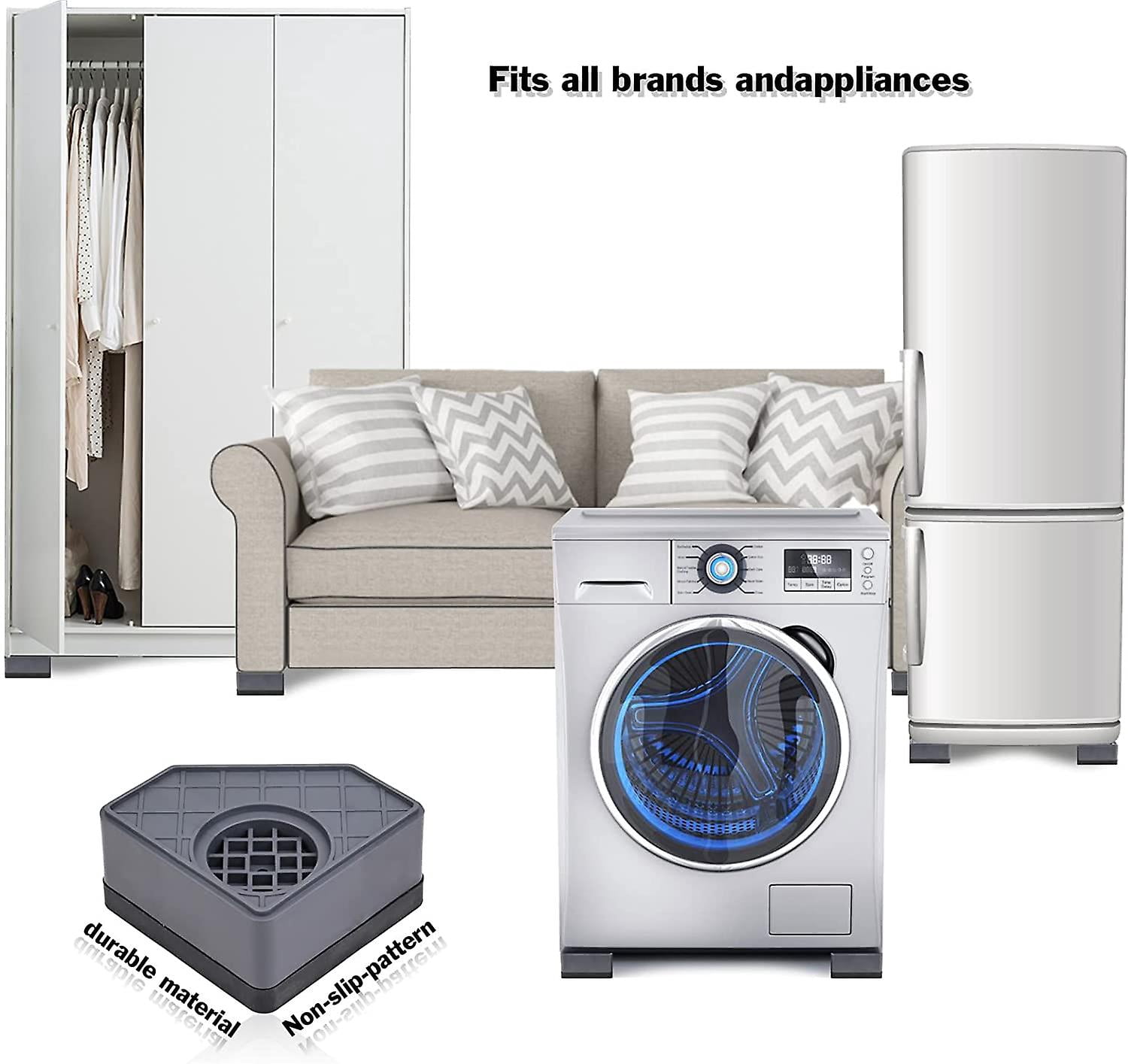 Anti Vibration Pads, Washing Machine Support With Shock Absorption And Noise Cancelling, Floor Protection And Waterproof Stabilizer Mat, High Friction Easy Installation (4pcs)