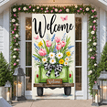 thumbnail image 5 of Floral Theme Welcome Banner Rustic Farmhouse Backdrop Green Truck Design Pink Tulips Spring Background for Front Door Decoration Spring Party Farmhouse Decor, 5 of 9