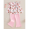 thumbnail image 3 of Suealasg 2Pcs Toddler Baby Girl Fall Winter Outfits Long Sleeve Strawberry Print Tops + Flare Pants Set 6M 11T 2T 3T 4T Kids Girl Clothes, 3 of 8