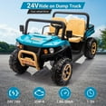 thumbnail image 4 of Shininglove 24V 2 Seater Ride on Dump Truck with Electric Dump Bed, Kids 4WD Battery Powered Toy Car(Blue), 4 of 8