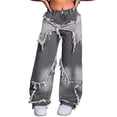 thumbnail image 3 of Y2K Tie Baggy Jeans for Women - Wide Straight Leg Denim Pants with Mid Rise Casual Boyfriend Fit Gray M, 3 of 7