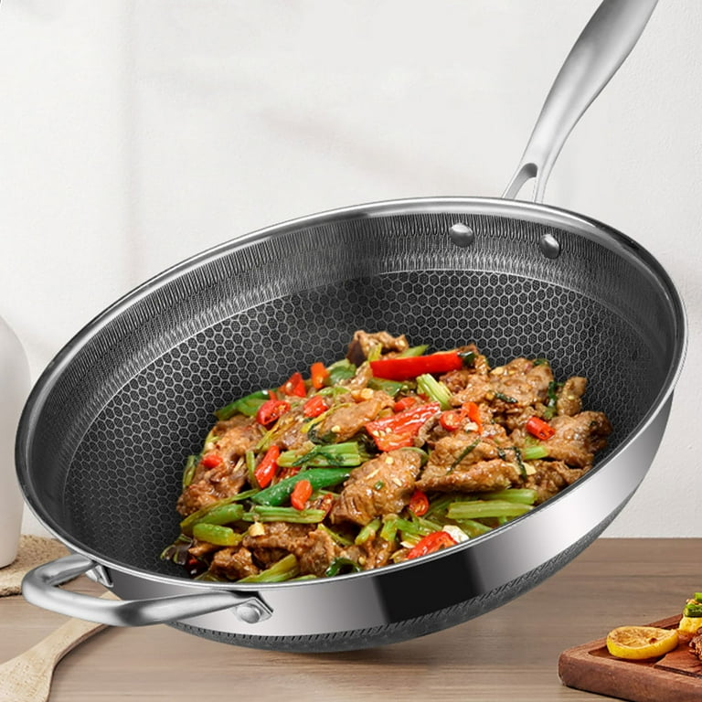 Honeycomb Non-Stick Stainless Steel Wok Metal Utensil Safe Scratch Pan  China Kitchenware - China Wok and Non Stick price