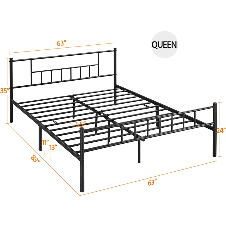 Easyfashion Jorge Queen Metal Platform Bed with Spindle Headboard and  Footboard, Black
