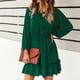 thumbnail image 3 of Vestido de línea A, manga larga abombada, cordón, cuello en V, cintura, vestido informal adelgazante para verano, 3 of 6