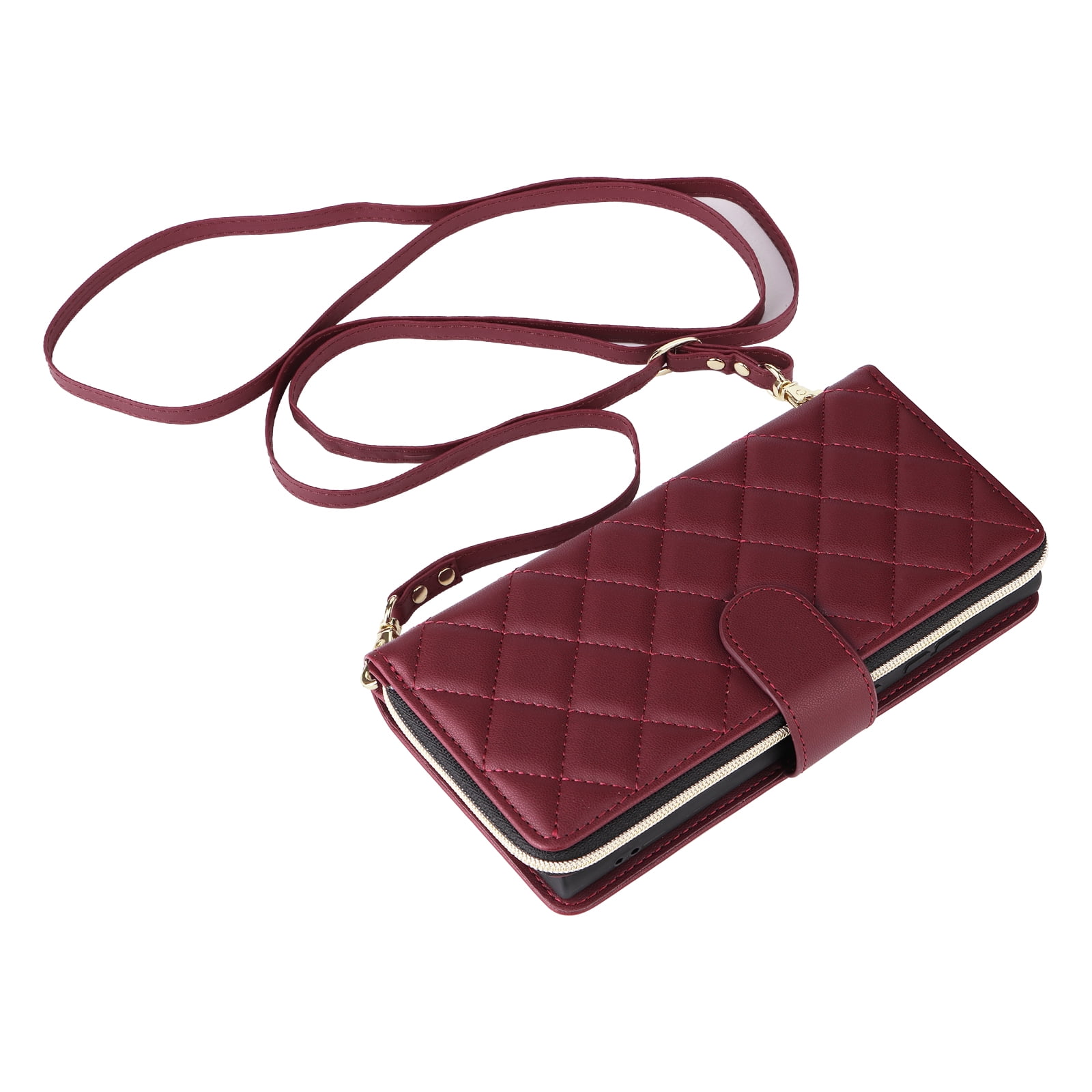 Compatible for Samsung Galaxy S24 Ultra Wallet Case, Crossbody Strap PU Leather Folio Phone Cover, Zipper Handbag Purse with Card Holder Lanyard Flip Stand for Samsung Galaxy S24 Ultra, Winered