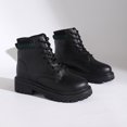 thumbnail image 4 of AVRNLIQ Womens Army Green Lace-Up Ankle Boots - Knit Sock Collar, Chunky Retro Anti-Slip Sole, Easy-Clean PU, Size 39 - Casual Daily/School/Shopping, 4 of 9