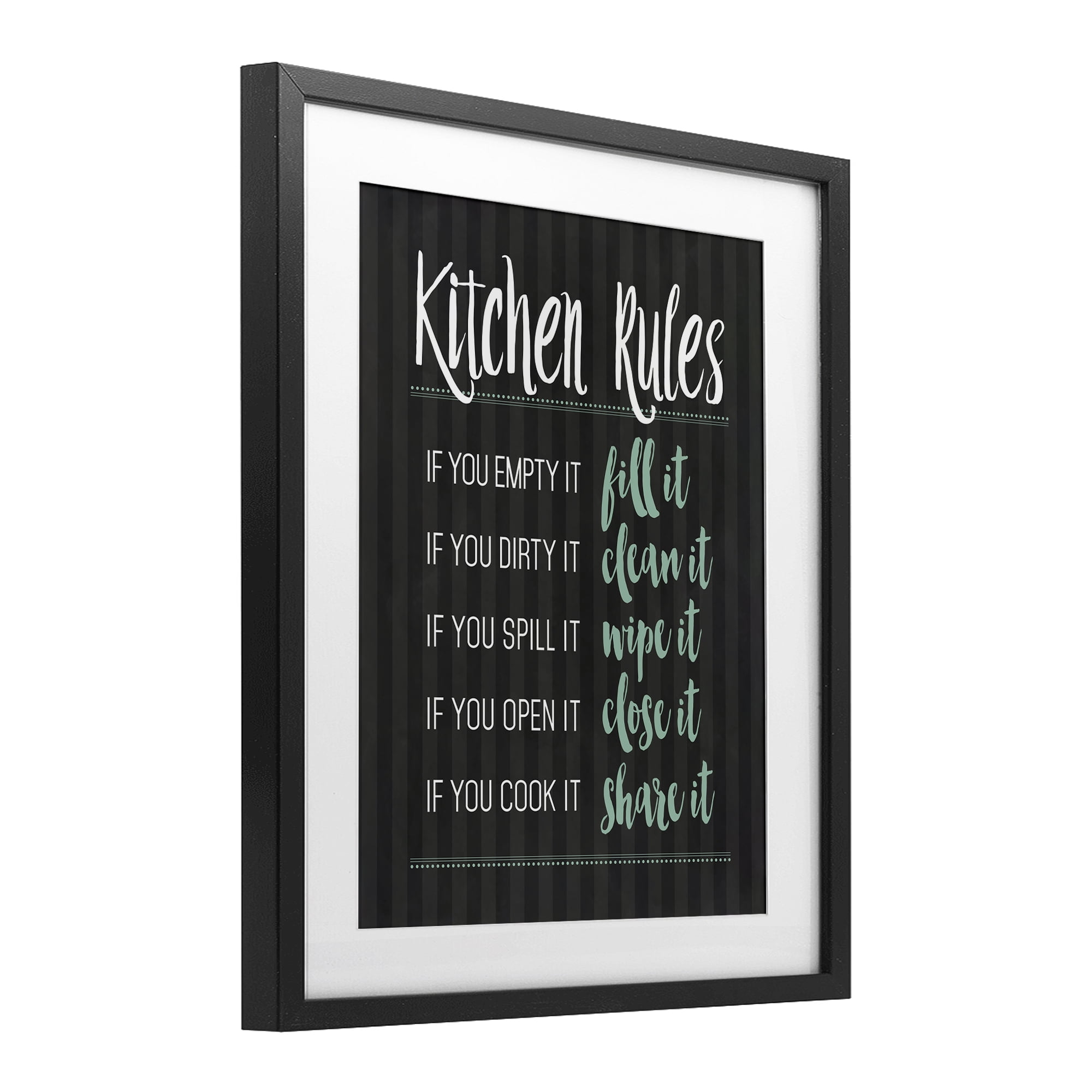Kitchen Rules Black & Green Black Framed Print Under Glass, design by Lettered and Lined