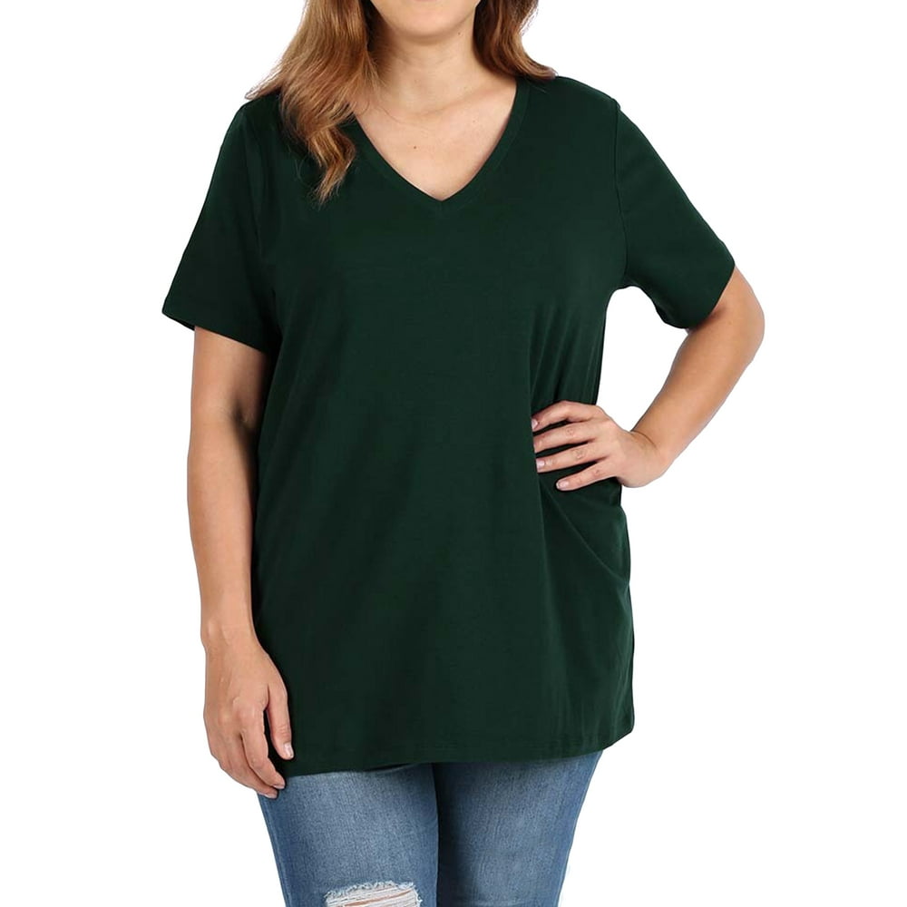 Thelovely Women And Plus Size Cotton V Neck Short Sleeve Casual Basic