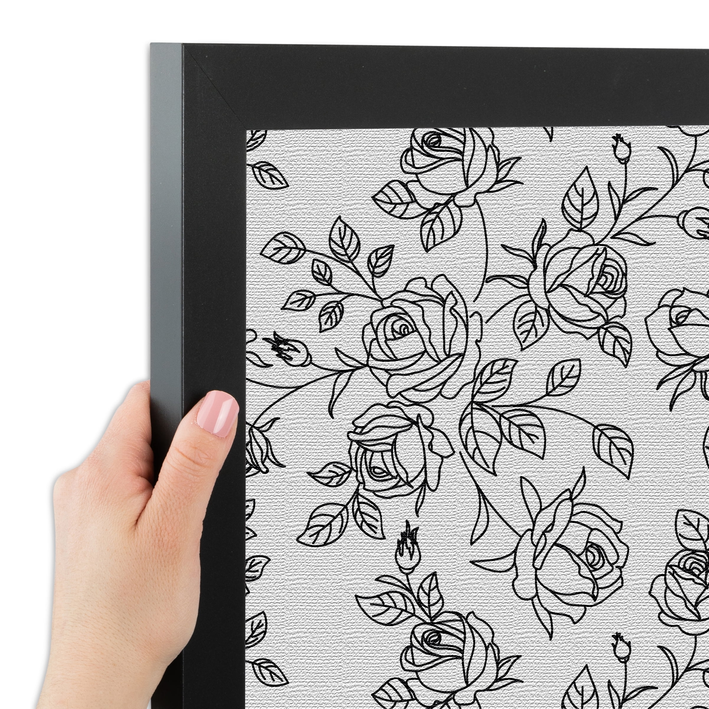PinPix 27x20 Custom Cork Bulletin Board Black Floral Rose Poster Board Has a Fabric Style Canvas Finish, Framed in Black Floral Rose, by ArtToFrames (PinPix-164)