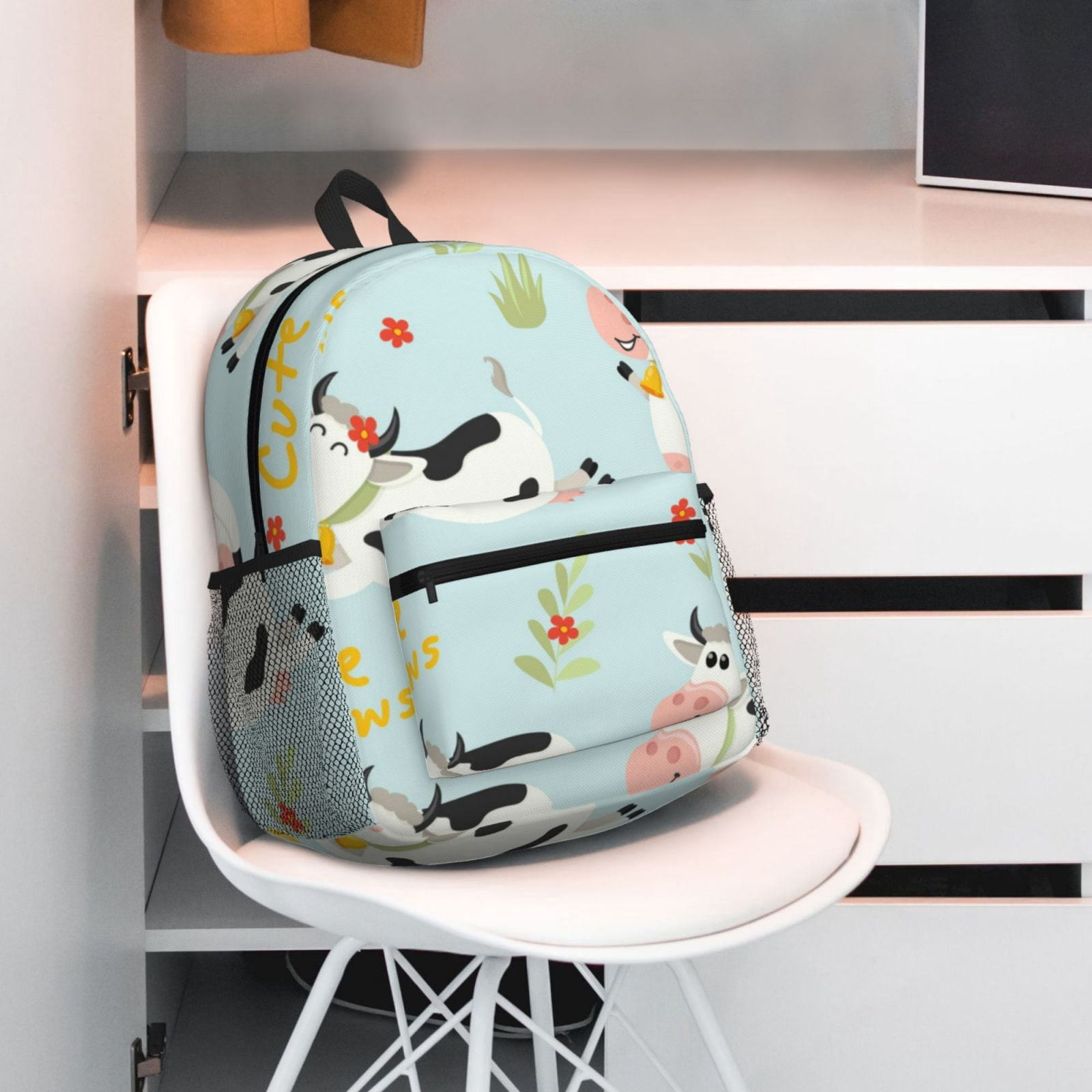 Vsdgher Cute Cows Print Unisex Large Capacity Bookbag Schoolbag Casual Daypack for High School/College/Teens/Travel/Work