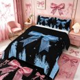 thumbnail image 3 of Meiyoeat Glitter Blue Bow Full Size Comforter Sets 3-Piece, Sparkle Print Bedding Comforter Set, Blue Black,Black Reversible, 3 of 6