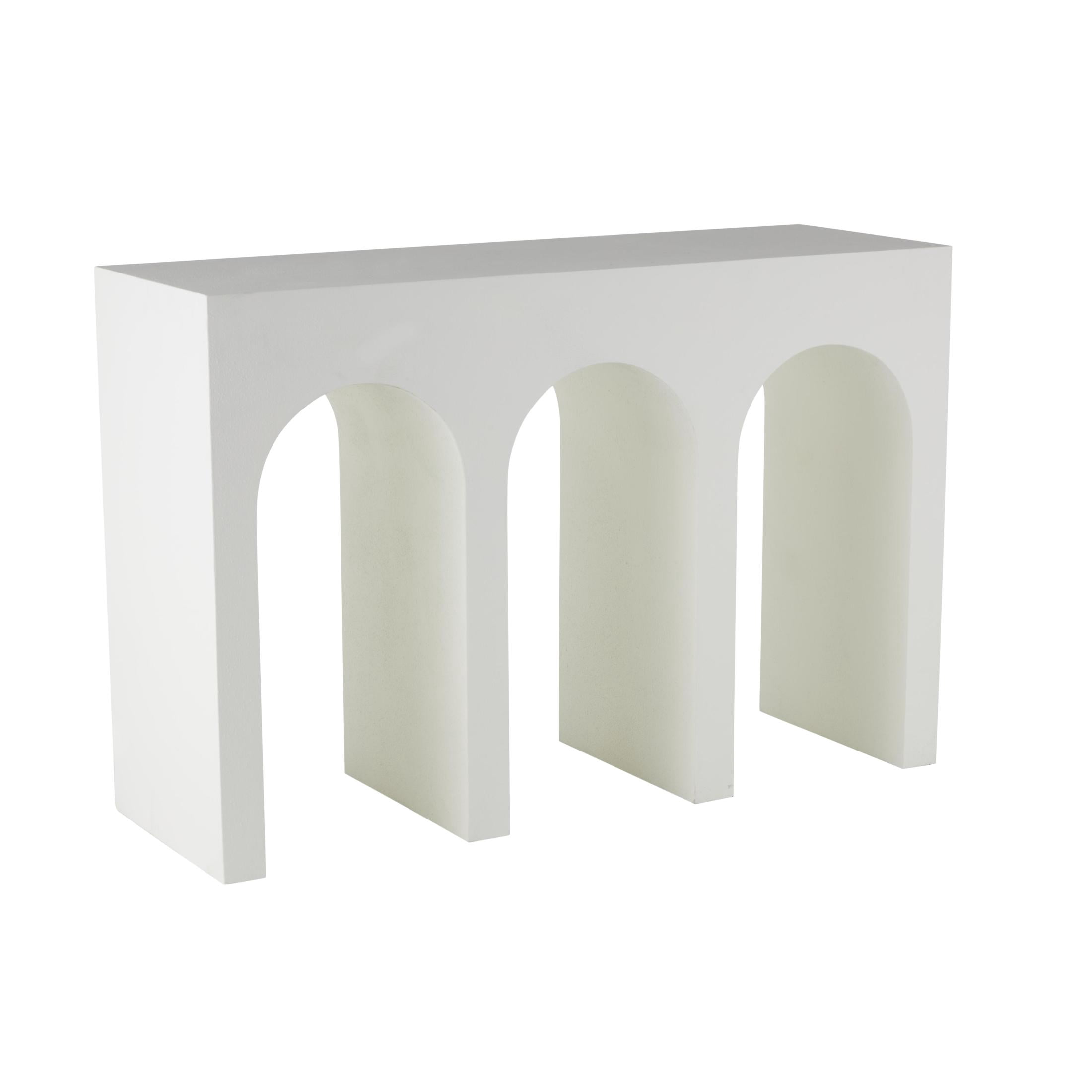 DecMode 47" x 32" White Wooden Art Deco Arched Cutout Console Table, 1-Piece