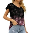 thumbnail image 5 of SHOPESSA Womens Tops Summer Fashion V-neck T-Shirt Flounces Short Sleeve Casual Loose Fit Tee Shirts Blouse Print Shirt, 5 of 7