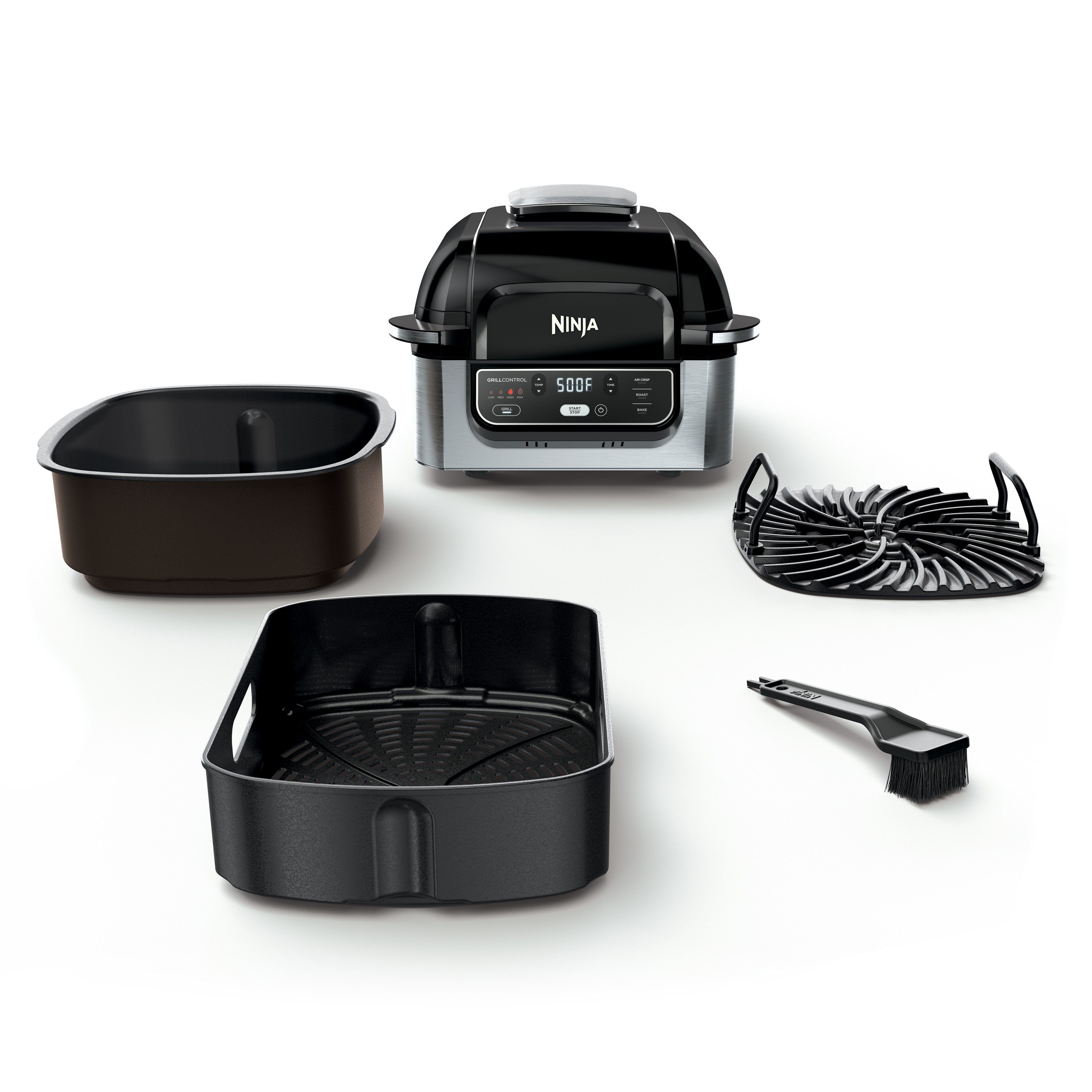 Ninja AG300 4-en-1 Parrilla Interior y Freidora de Aire, Sin Humo, 4 Qt, 100 Pulgadas Cuadradas de Área de Parrilla, Negro/Acero Inoxidable 2