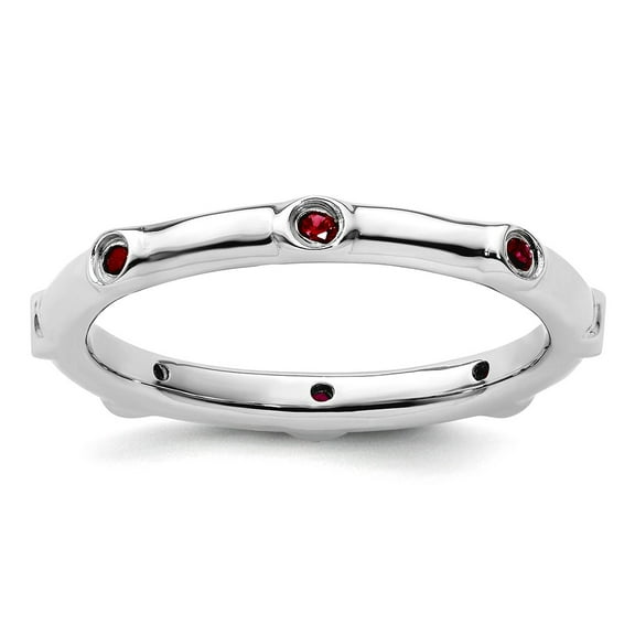 925 Sterling Silver Bezel Polished Stackable Created Ruby Ring Size 8 Stackable Ring for Women