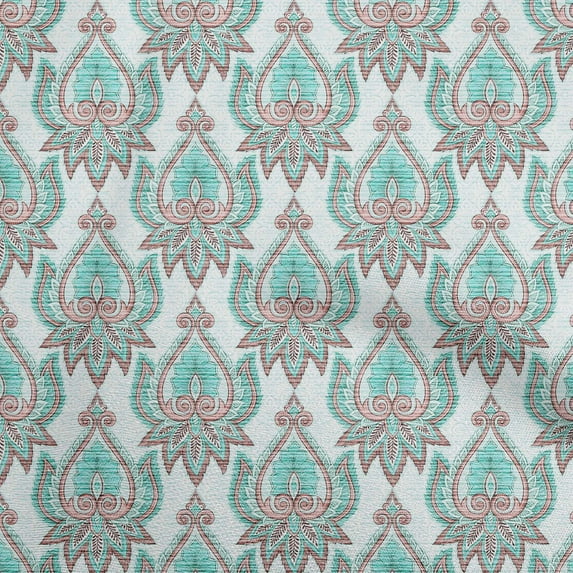 oneOone Viscose Jersey Dusty Teal Green Fabric Asian Traditional Floral With Texture Fabric For Sewing Printed Craft Fabric By The Yard 60 Inch Wide