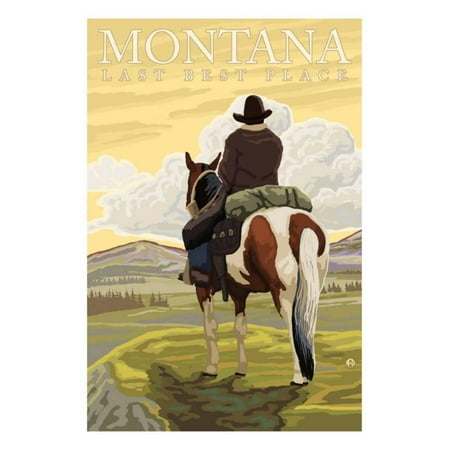 Montana, Last Best Place, Cowboy on Horseback Print Wall Art By Lantern (Best Places To Hike In Montana)
