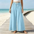 thumbnail image 5 of Thousandth Women Wide Leg Palazzo Pants Casual Cotton Elastic Drawstring High Waist Trousers With Pockets Loose Fit Vacation Beach Flowy Pants, 5 of 9